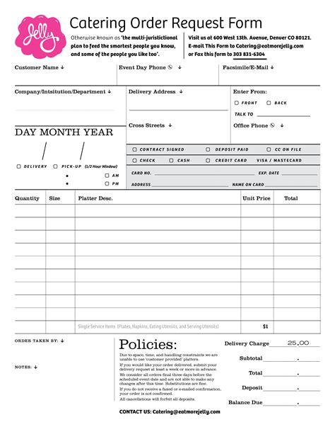 Catering Inquiry Form Template